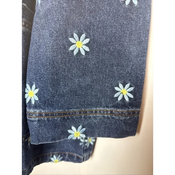 Lucy & Yak Womens 3X Denim Jacket Blue Daisy Embroidery Logo Chore Utility Boho - Picture 4 of 9